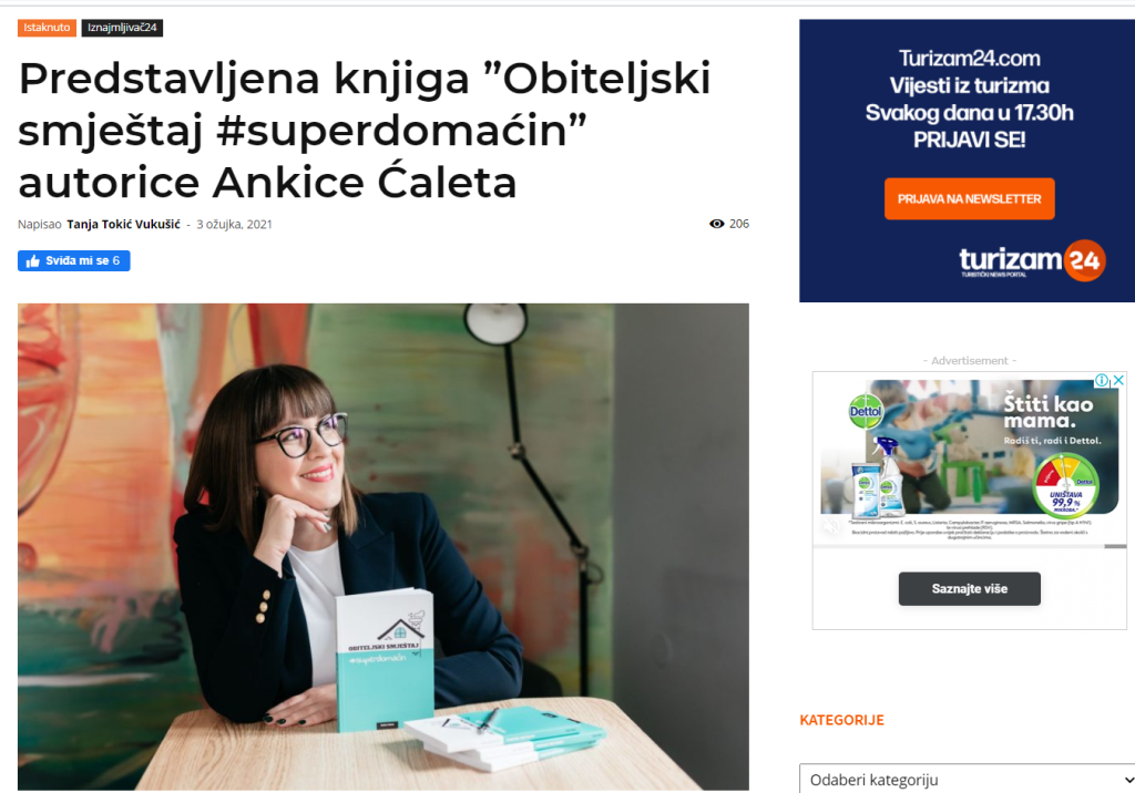 Predstavljena knjiga ”Obiteljski smještaj #superdomaćin” autorice Ankice Ćaleta