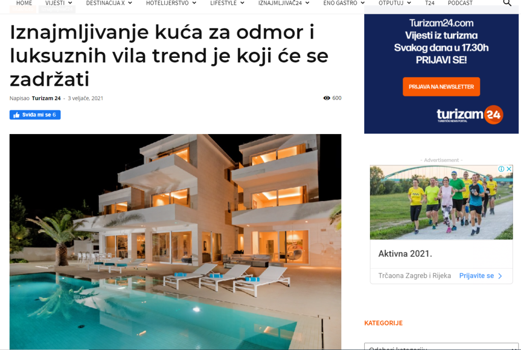 Iznajmljivanje kuća za odmor i luksuznih vila trend je koji će se zadržati